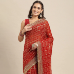 Red and Golden Sequinned Bandhani Saree
