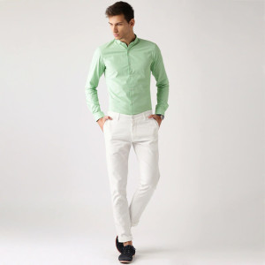 Men White Solid Trousers