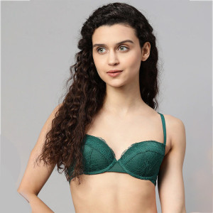 Green Floral Self Design Underwired Lightly Padded Balconette Bra