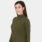 Women Olive Green Solid Fullsleeves Lounge Top