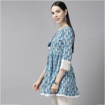 Women Blue & White Paisley Print Tunic with Lace Detail