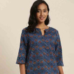 Blue & Black Indigo Dyed & Hand Block Print Floral Lounge Top