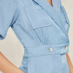 Blue Wrap Front Wrap Front Wide Leg Boiler Jumpsuit