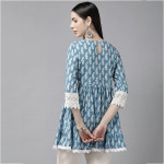 Women Blue & White Paisley Print Tunic with Lace Detail