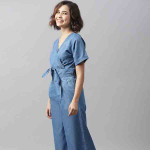Blue Front Knot Denim Culotte Jumpsuit