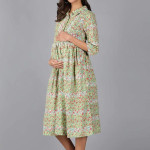 Green Floral Pure Cotton Maternity A-Line Dress