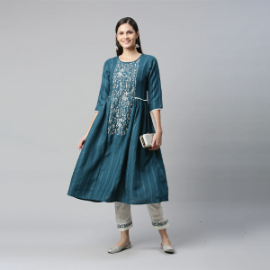 Teal Silk Kurta Pant Set