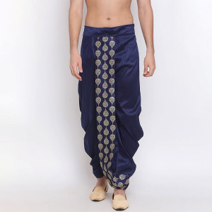 Men Navy Blue Embroidered Dhoti