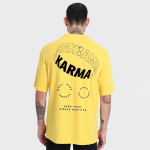 Men Yellow Typography Printed Drop-Shoulder Sleeves Loose Cotton T-shirt