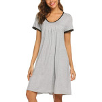 Women's Nightgown Short Sleeve Sleepwear Comfy Sleepshirts Pleated Scoopneck Nightshirt