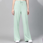 Women Mint Green Solid Wide Leg Track Pants