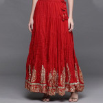 Red Printed Flared Maxi Skirt