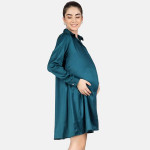 Green Satin Maternity Shirt Dress
