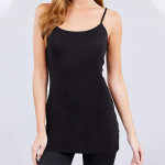 Women's Long Camisole Tank Top Basic Long Length Adjustable Spaghetti Strap Solid Cotton Camisoles Cami Tank Top