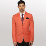 Men Orange Solid Slim-Fit Single-Breasted Formal Blazer