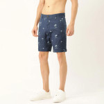 Men Navy Blue & White Tropical Print Slim Fit Chino Shorts