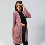 Women Mauve Self Design Longline Shrug
