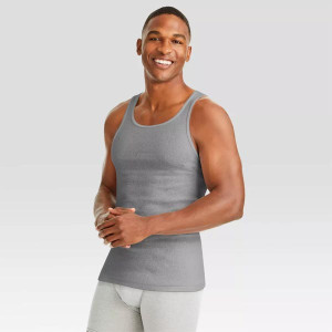 Men's 6pk Red Label Tank Top Dyed A-Shirt - Gray/Black