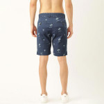 Men Navy Blue & White Tropical Print Slim Fit Chino Shorts
