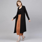 Women Black Ribbed Longline Open Front Shrug